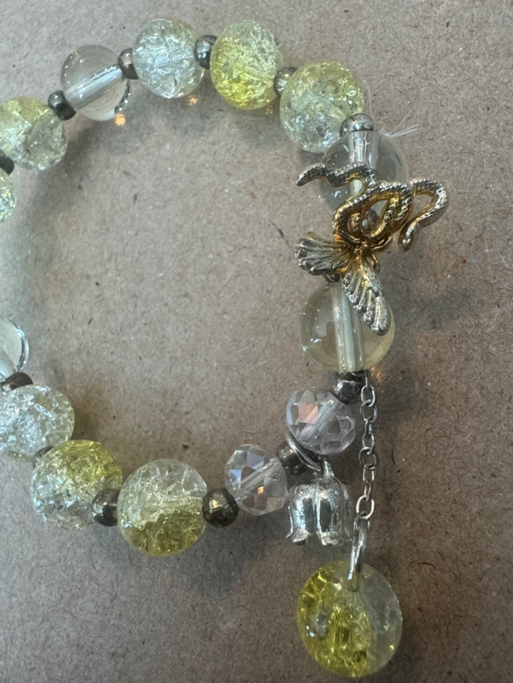 Yellow Crackle Bead Stretch Bracelet with Charm - Picture 2 of 2